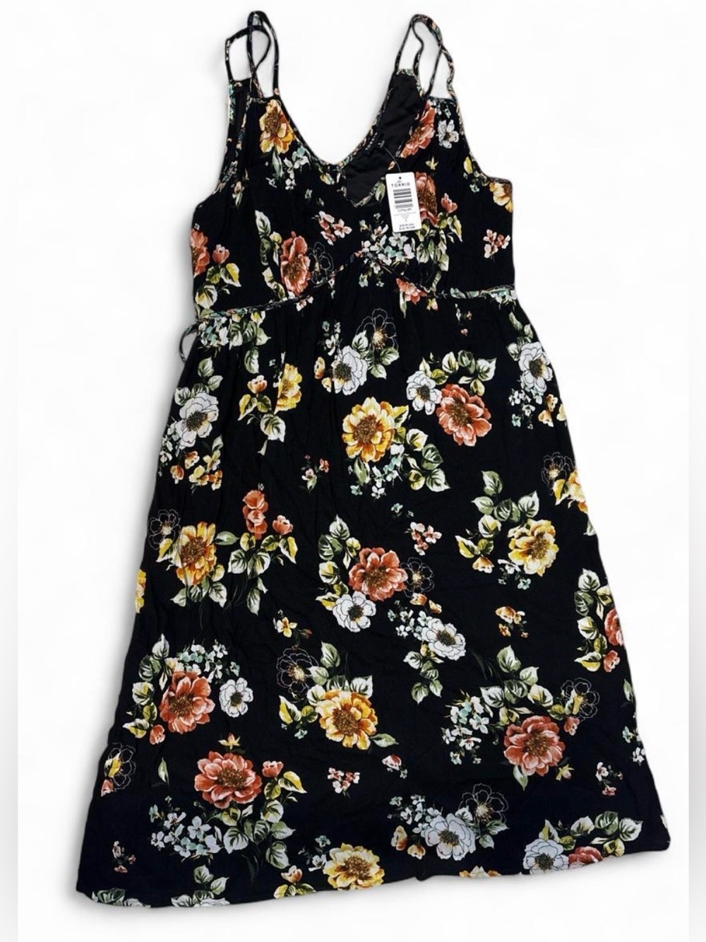 torrid Black Floral Spaghetti-Strap Dress with Yellow & Peach Blooms